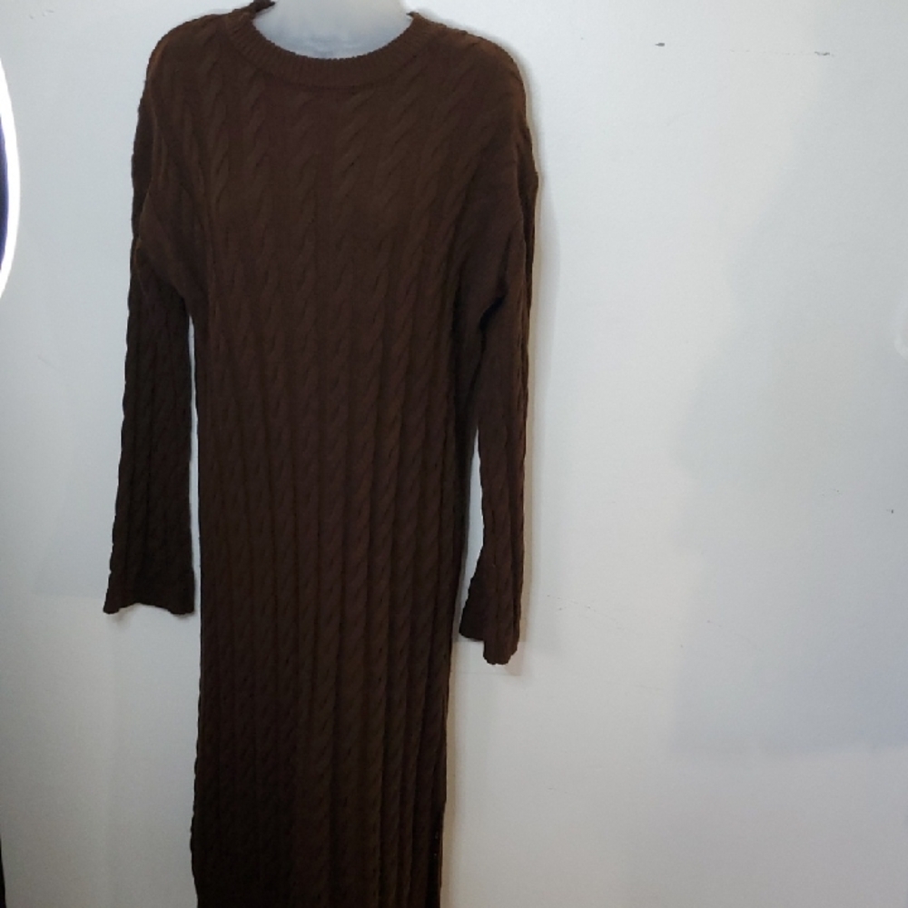Elegant Long Sleeve Brown Knit Dress